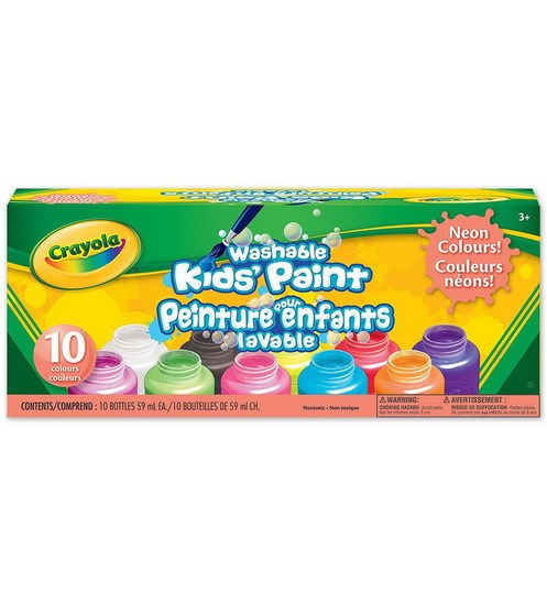 10 pots de peinture lavable couleur néon