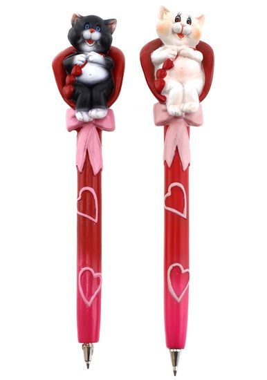 Stylo Chat coeur en polystone 2AS