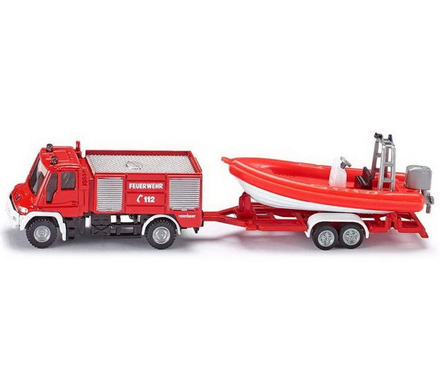 Camion de pompier avec bateau unimog