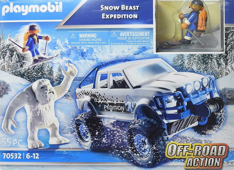 Explorateur avec véhicule et yéti