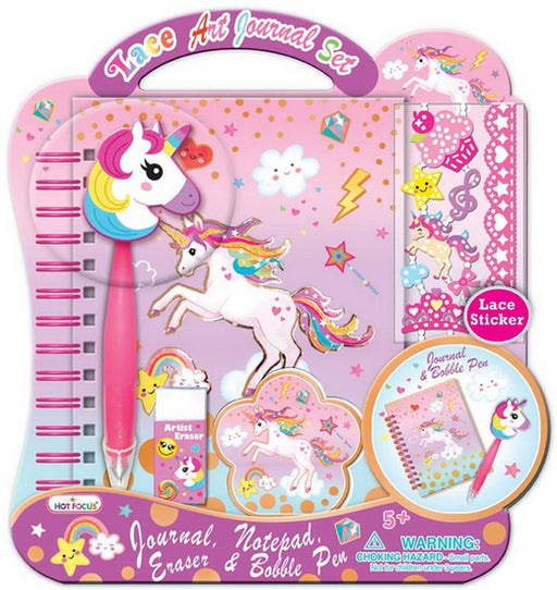 Ens. Journal, stylo, autocollants et gomme Licorne