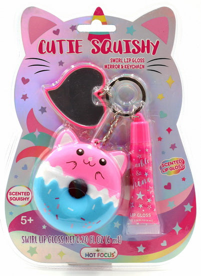 Porte-clés Chat licorne avec miroir et baume à lèvres