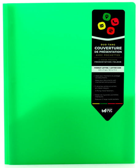 Duo-tang vert avec pochettes