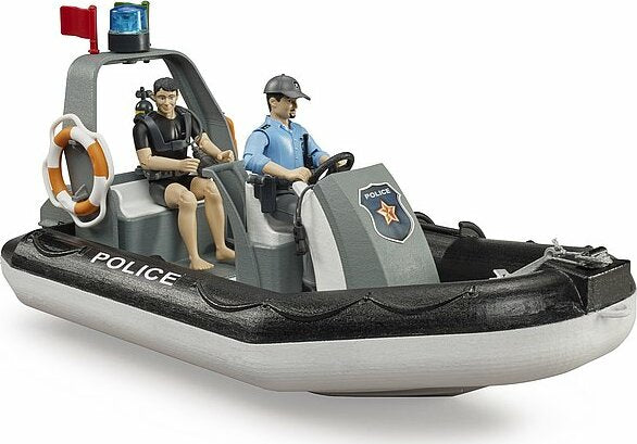 Bateau de police lumière rotative et 2 figurines