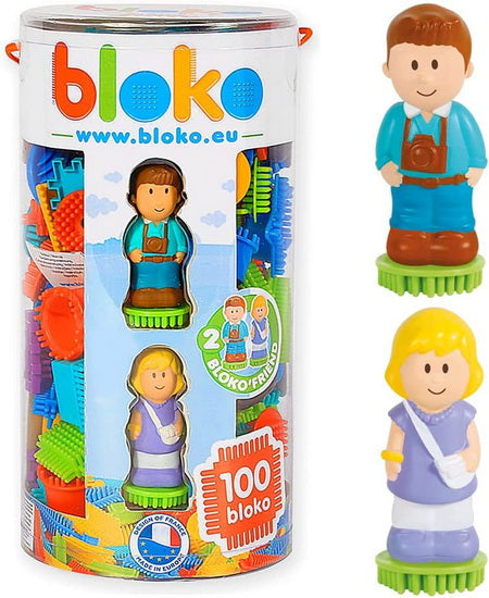 Tube 100 pcs avec 2 figurines 3D famille Bloko