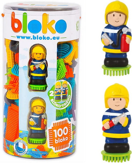Tube 100 pcs avec 2 figurines 3D pompier Bloko
