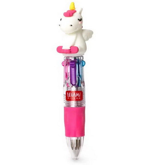 Mini stylo à bille 4 couleurs Licorne