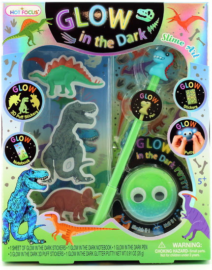 Ens. Écriture et slime brille dans le noir Dinosaure