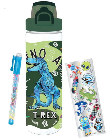 Ens. Bouteille, crayon et autocollants Dinosaure