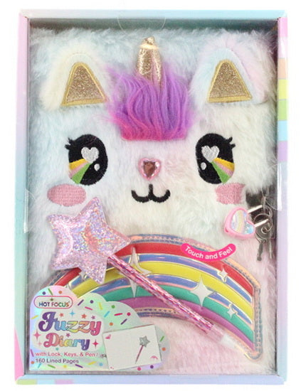 Journal intime peluche Chat licorne avec cadenas et stylo