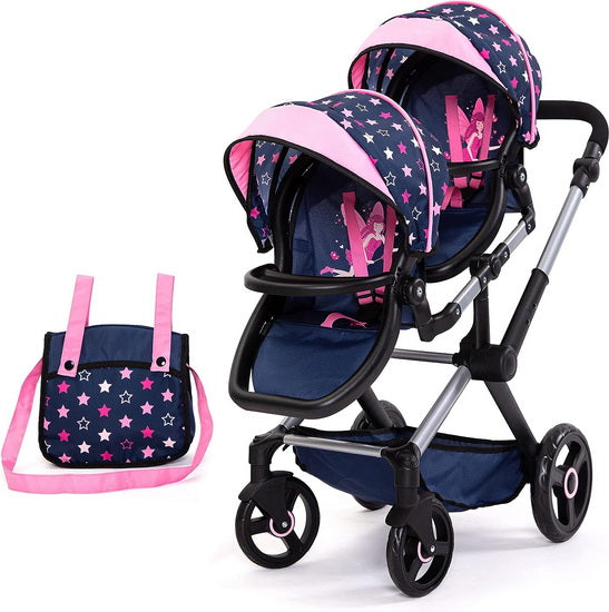 Poussette Double Pour Poupées - Pliable, Réglable - À Partir De 3 Ans - Marine - 6