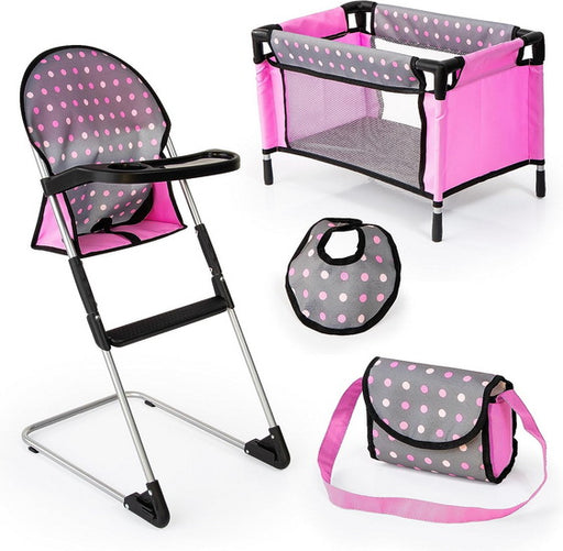 Ensemble chaise haute et lit de voyage à pois