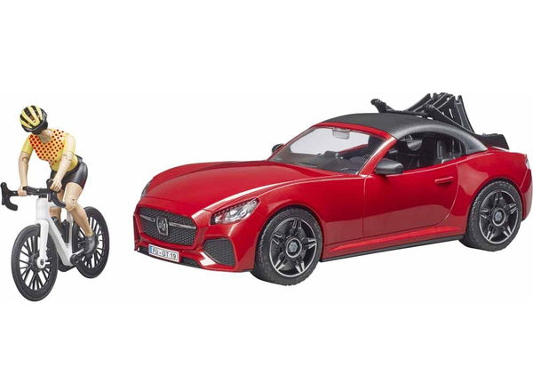 Roadster avec vélo de route et cycliste