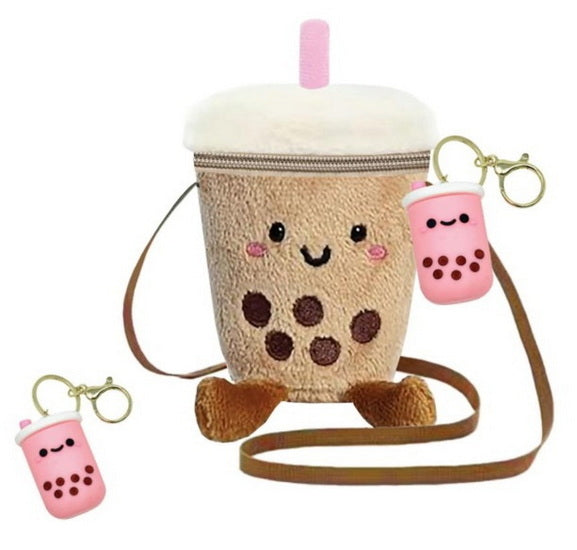 Sac thé aux perles en peluche à bandoulière