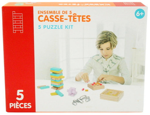 Ens. 5 casse-têtes en bois et métal