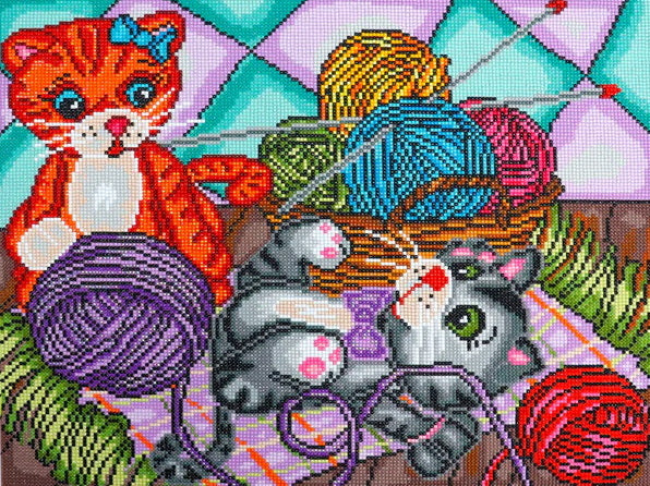 Balle de laine et chatons Tableau à diamanter 50 x 40cm