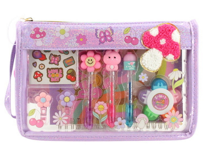 Ens. papeterie fleurs et champignons