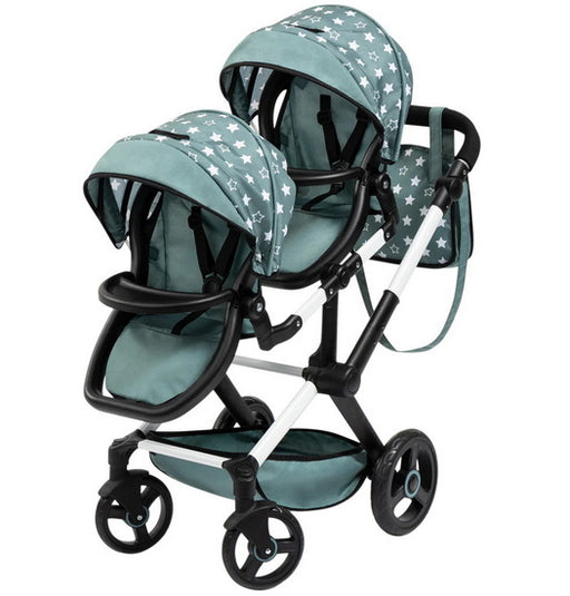 Poussette double pour poupée Xeo twin turquoise avec motif étoile