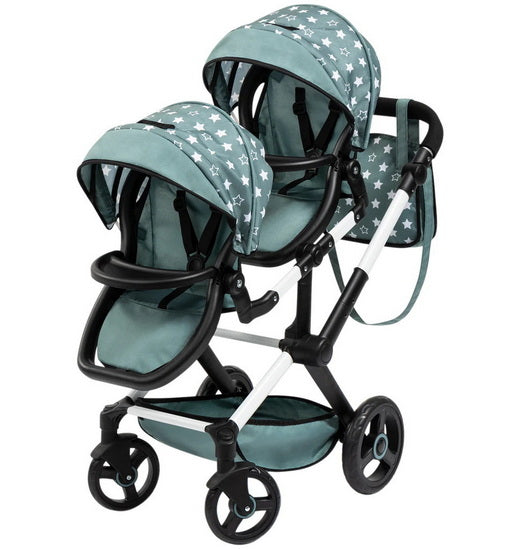 Poussette double pour poupée Xeo twin turquoise avec motif étoile