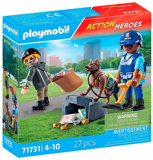 Policier chien de recherche, voleur et accessoires