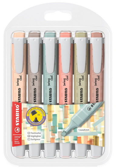 Ens. 6 surligneurs stabilo swing Nature Colors