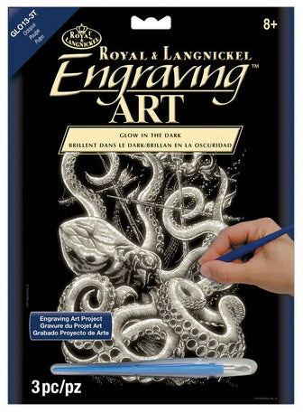 Gravure feuille brille dans le noir Pieuvre