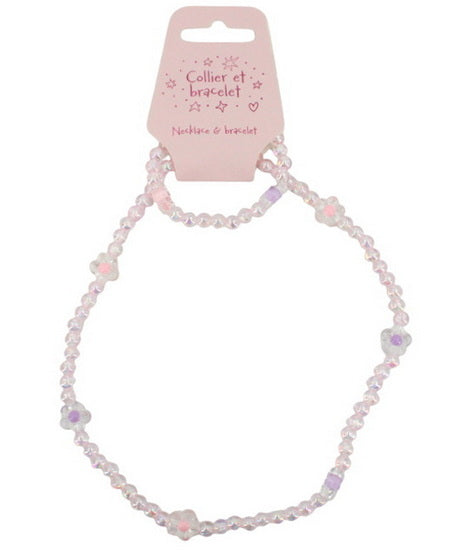 Ens. Collier et bracelet rose et mauve