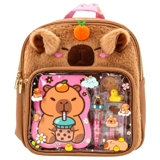Ens. petit sac à dos et papeterie capybara