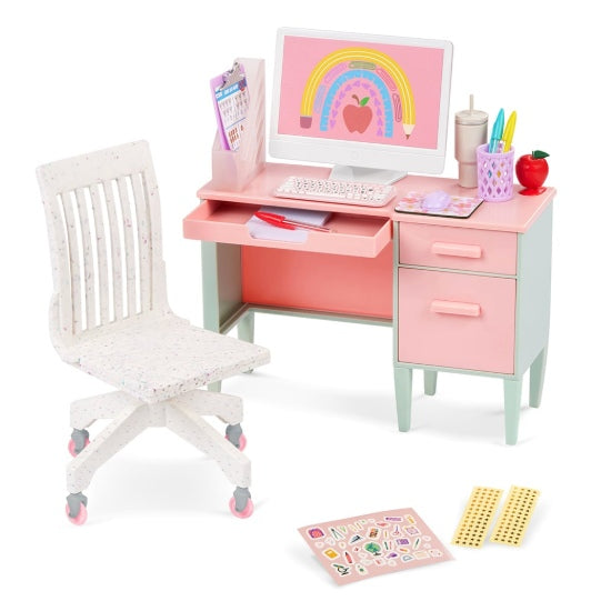 Bureau de professeur pour poupée avec accessoires scolaires