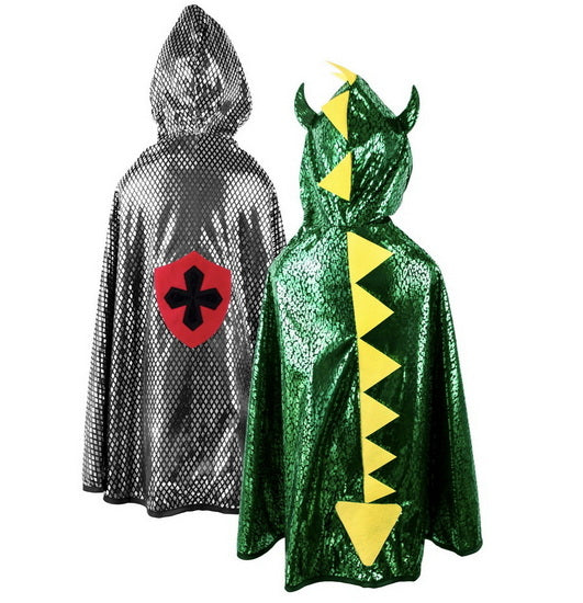 Cape réversible dragon vert et chevalier 5-6 ans