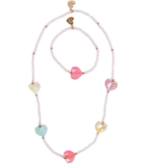 Ens. Bracelet et collier pierres en forme de cœurs