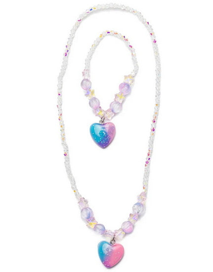 Ens. Collier et bracelet cœurs galaxie