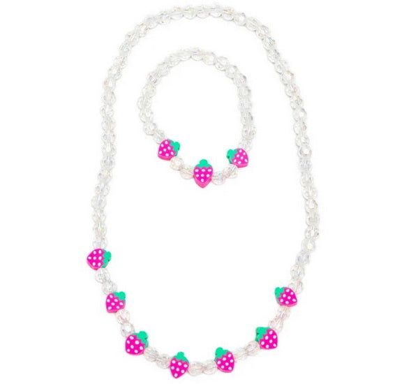 Ens. Collier et bracelet fraises colorées
