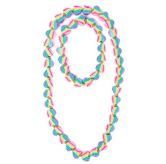 Ens. Collier et bracelet cœurs multicolores