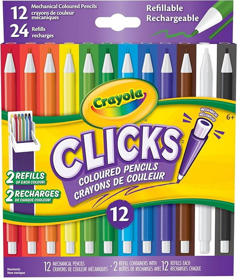 Ens. 12 crayons de couleur mécaniques Clicks