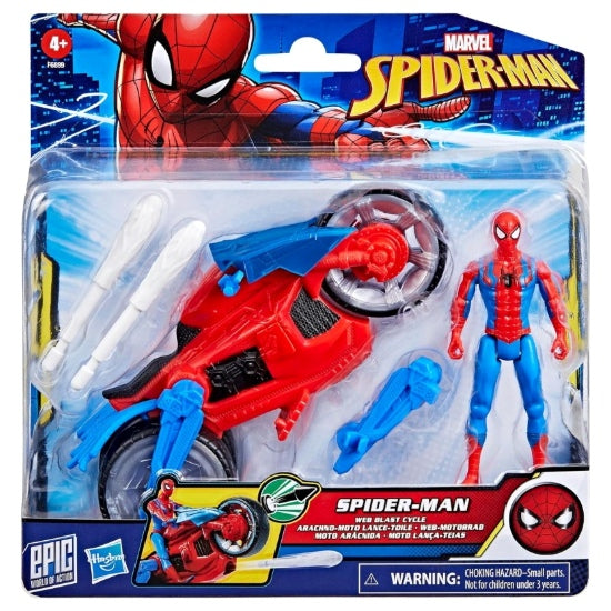 Figurine Spiderman 10cm et sa moto lance-toile